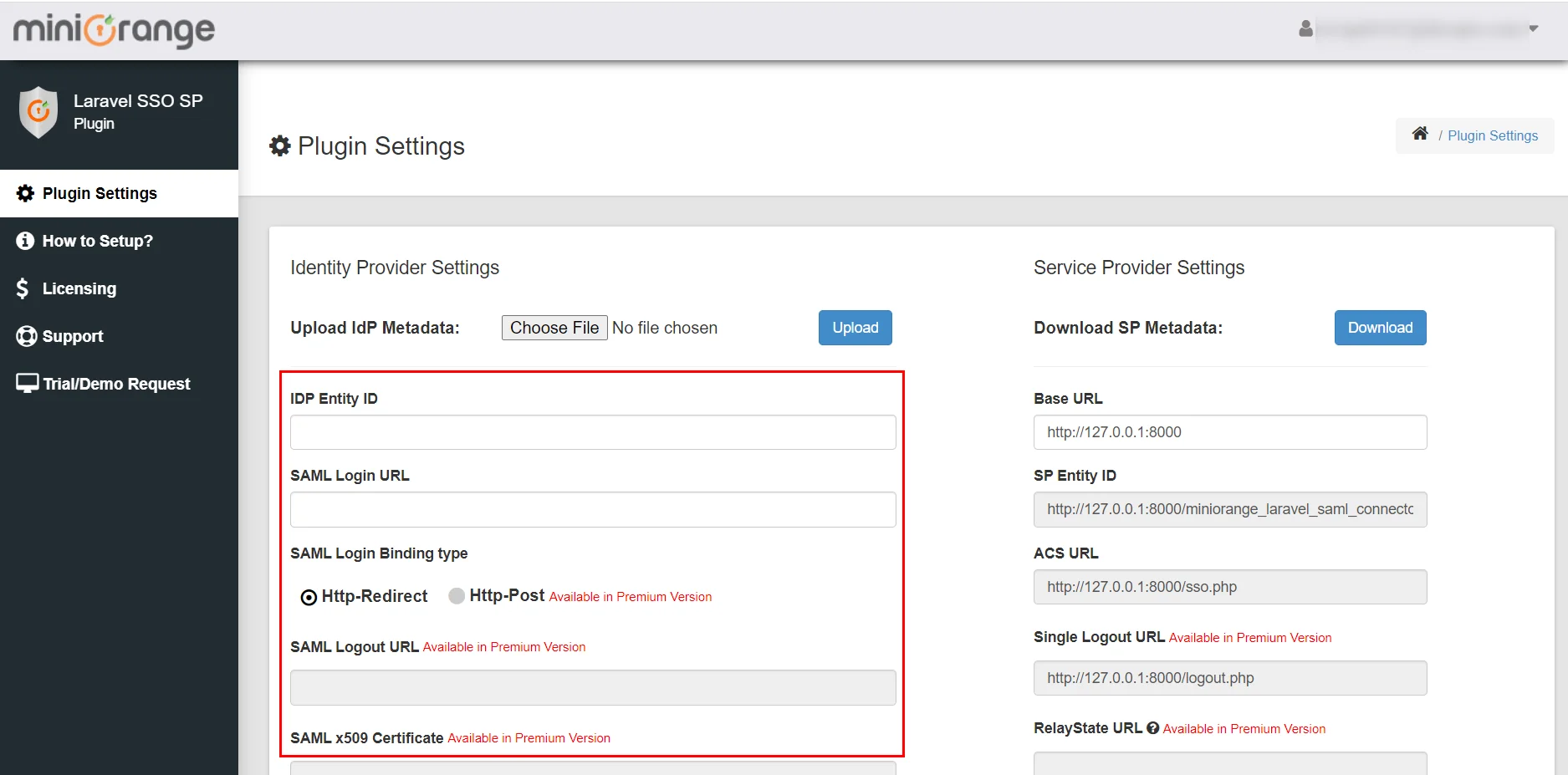 Laravel Single Sign On SSO Identity Provider Settings