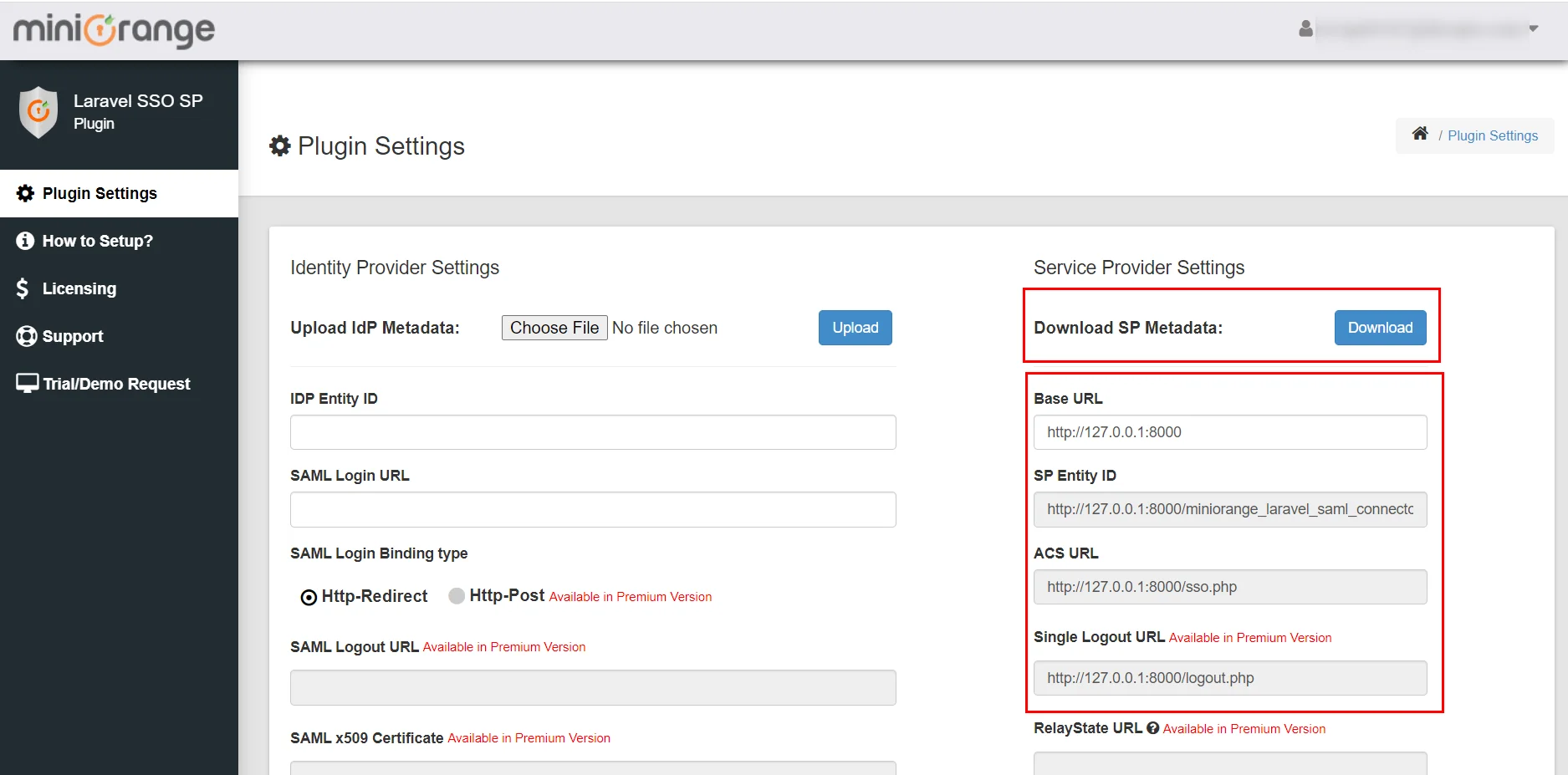 Laravel Single Sign On SSO Service Provider Settings