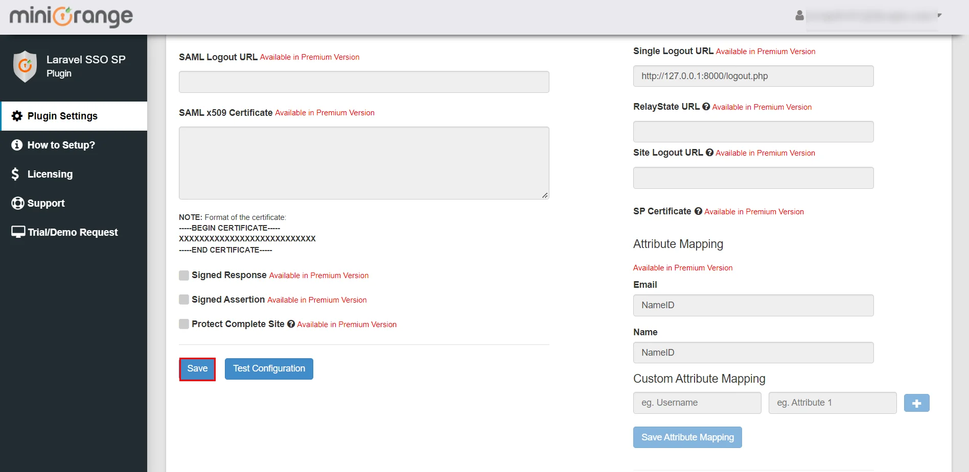 Laravel Single Sign On SSO Identity Provider Settings