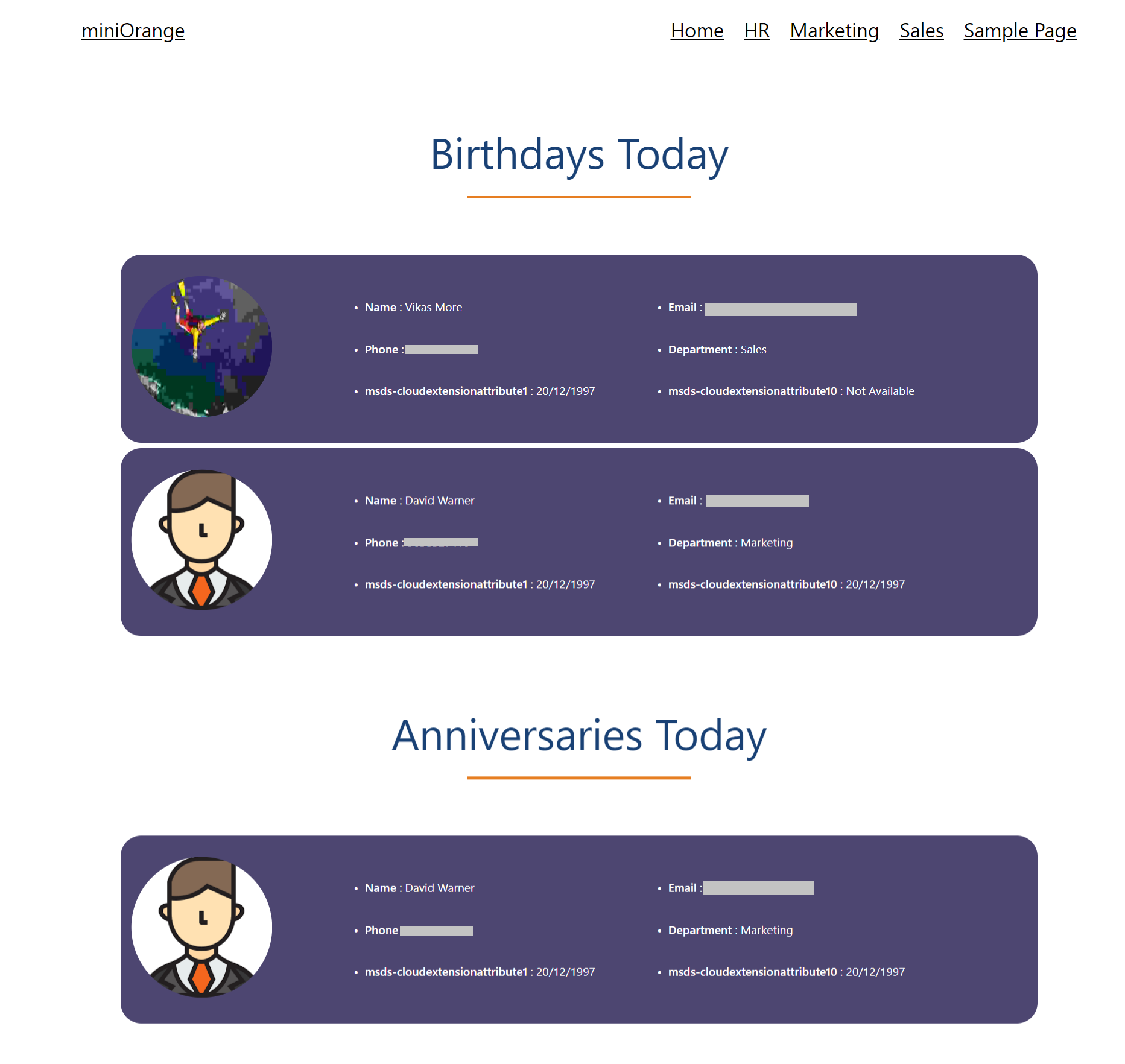 Staff employee business directory for active directory use cases
