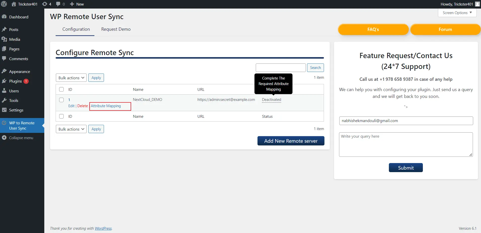 Wordpress Nextcloud User Sync | click on attribute mapping