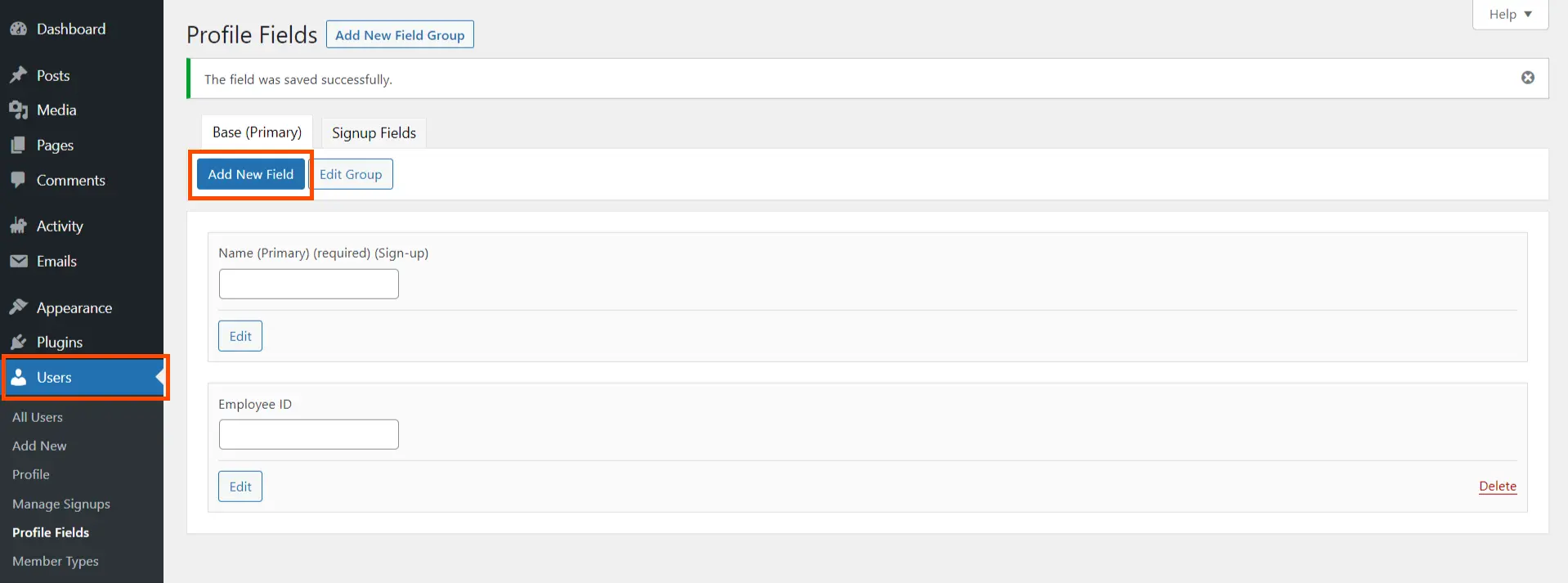 BuddyPress profile integration add profile fields