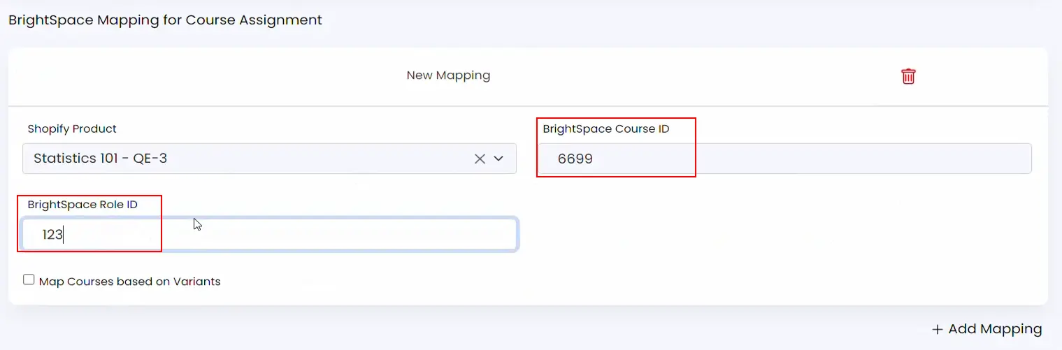 Shopify BrightSpace Integration - Retrive Course ID and Role ID