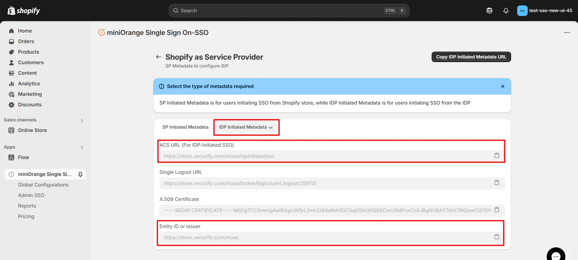 IDP Initiated Metadata - Shopify Okta SSO